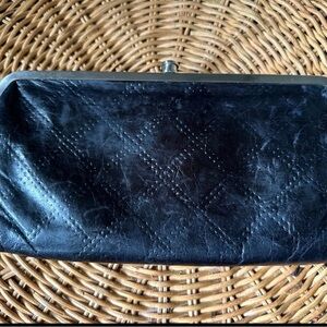 Hobo International Bifold Double Frame Clutch Wallet Quilted Black Leather